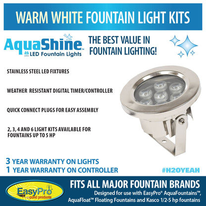 Easy Pro Pond AquaShine Four Light Warm White LED Light Kit for Fountains WFL4-100