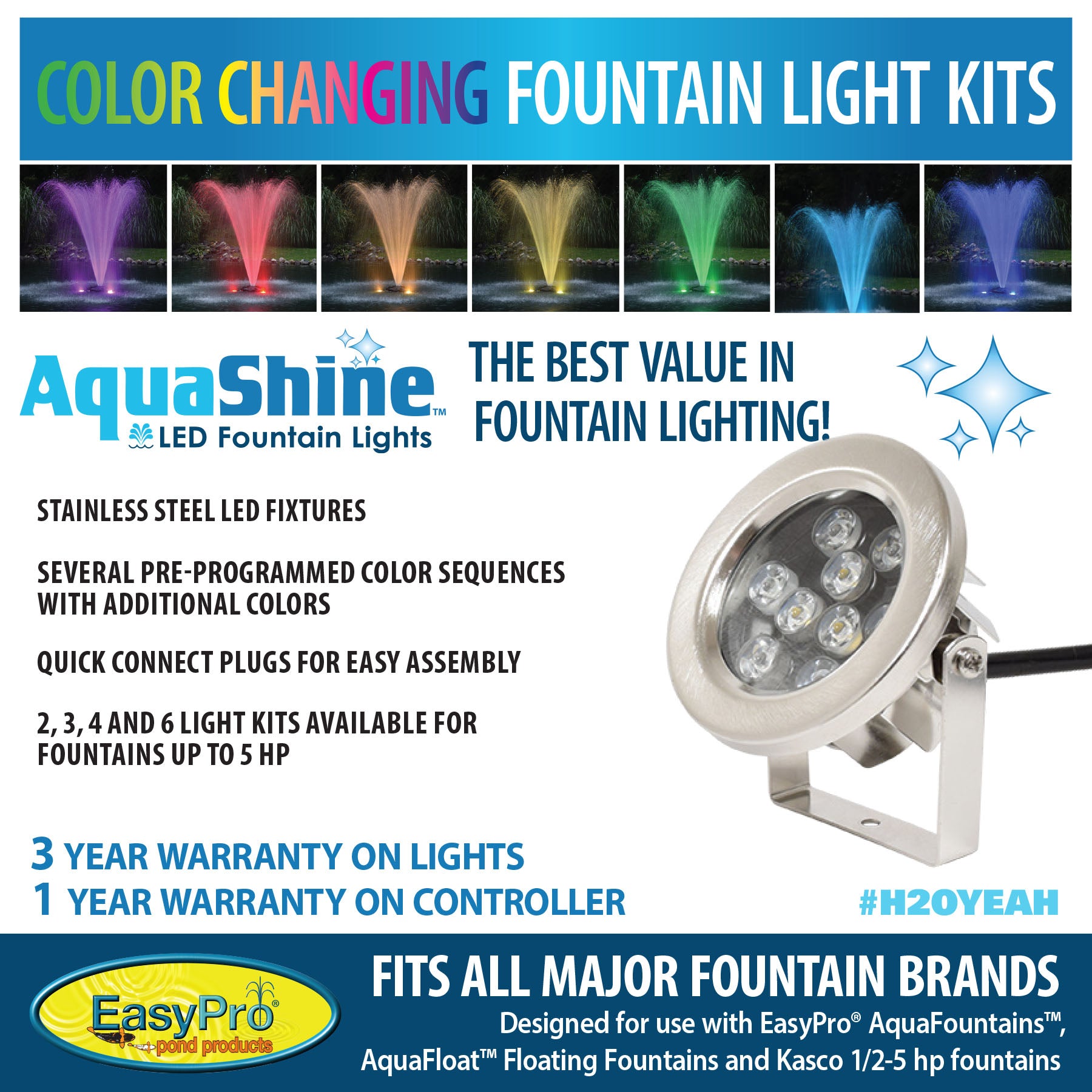Easy Pro Pond AquaShine Three Light Color Changing LED Fountain Light Kits