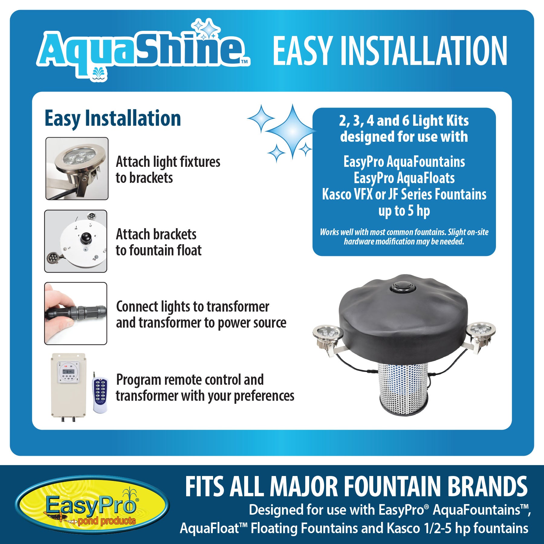 Easy Pro Pond AquaShine Three Light Color Changing LED Fountain Light Kits