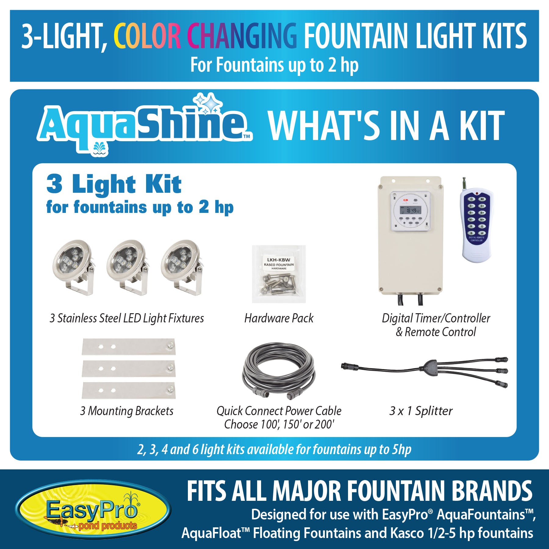 Easy Pro Pond AquaShine Three Light Color Changing LED Fountain Light Kits