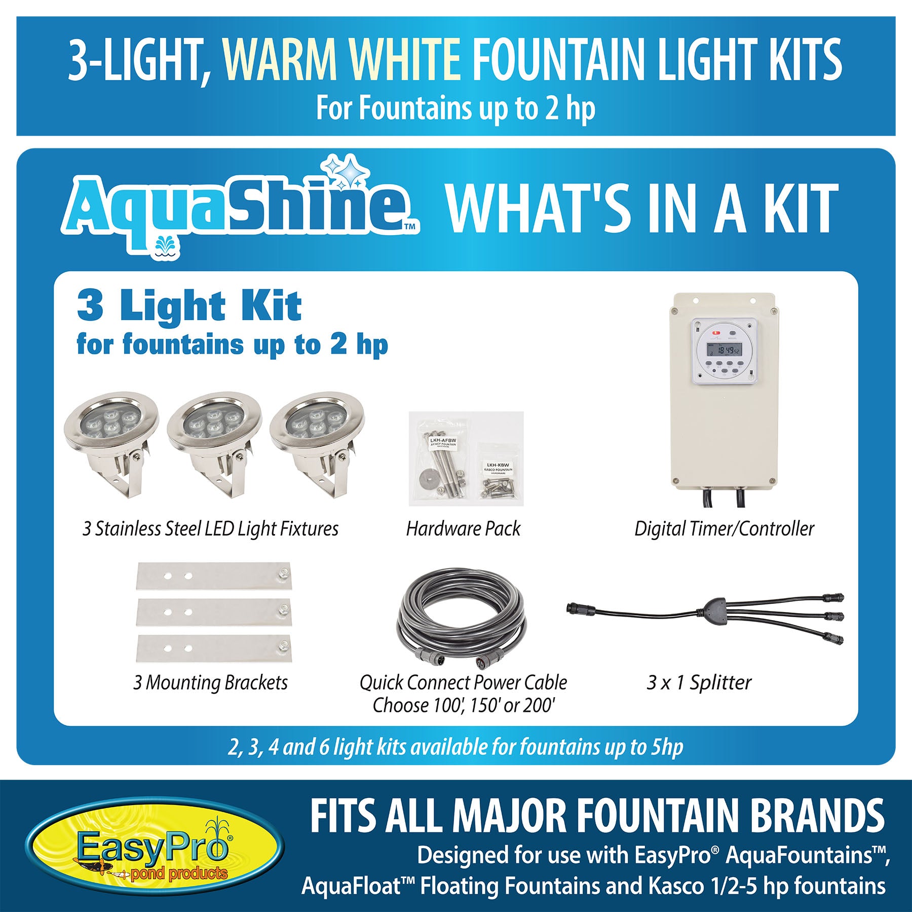 Easy Pro Pond AquaShine Three Light Warm White LED Fountain Light Kits