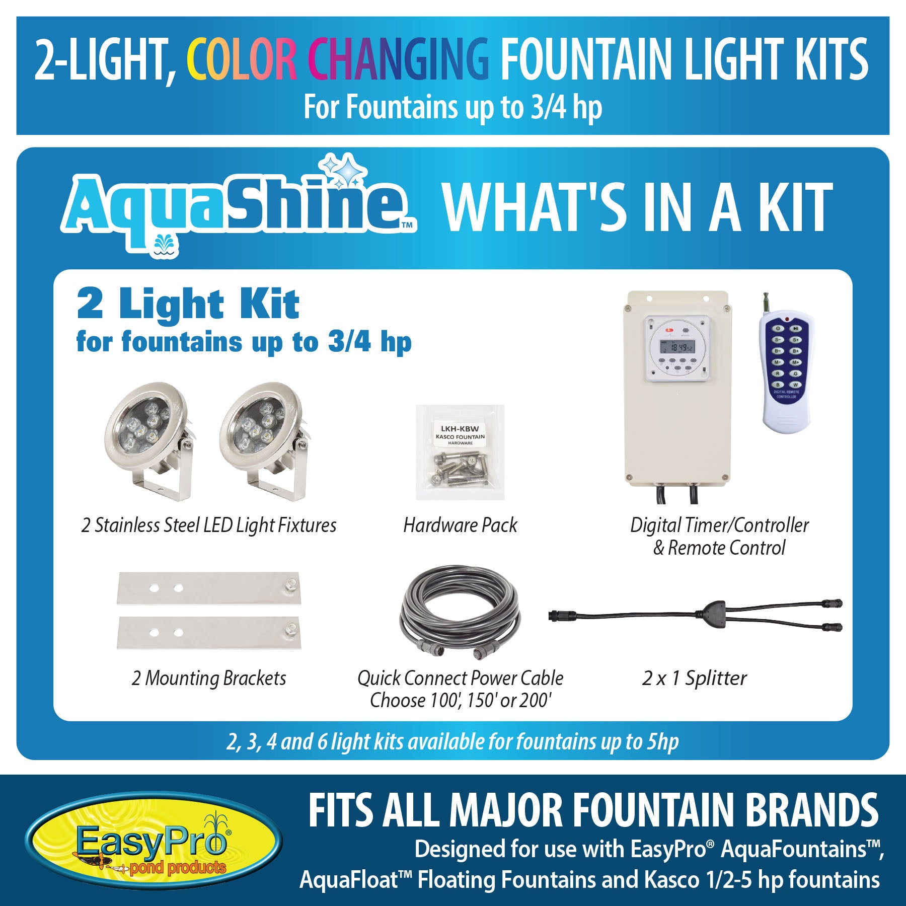 Easy Pro Pond AquaShine Two Light Color Changing LED Fountain Light Kits
