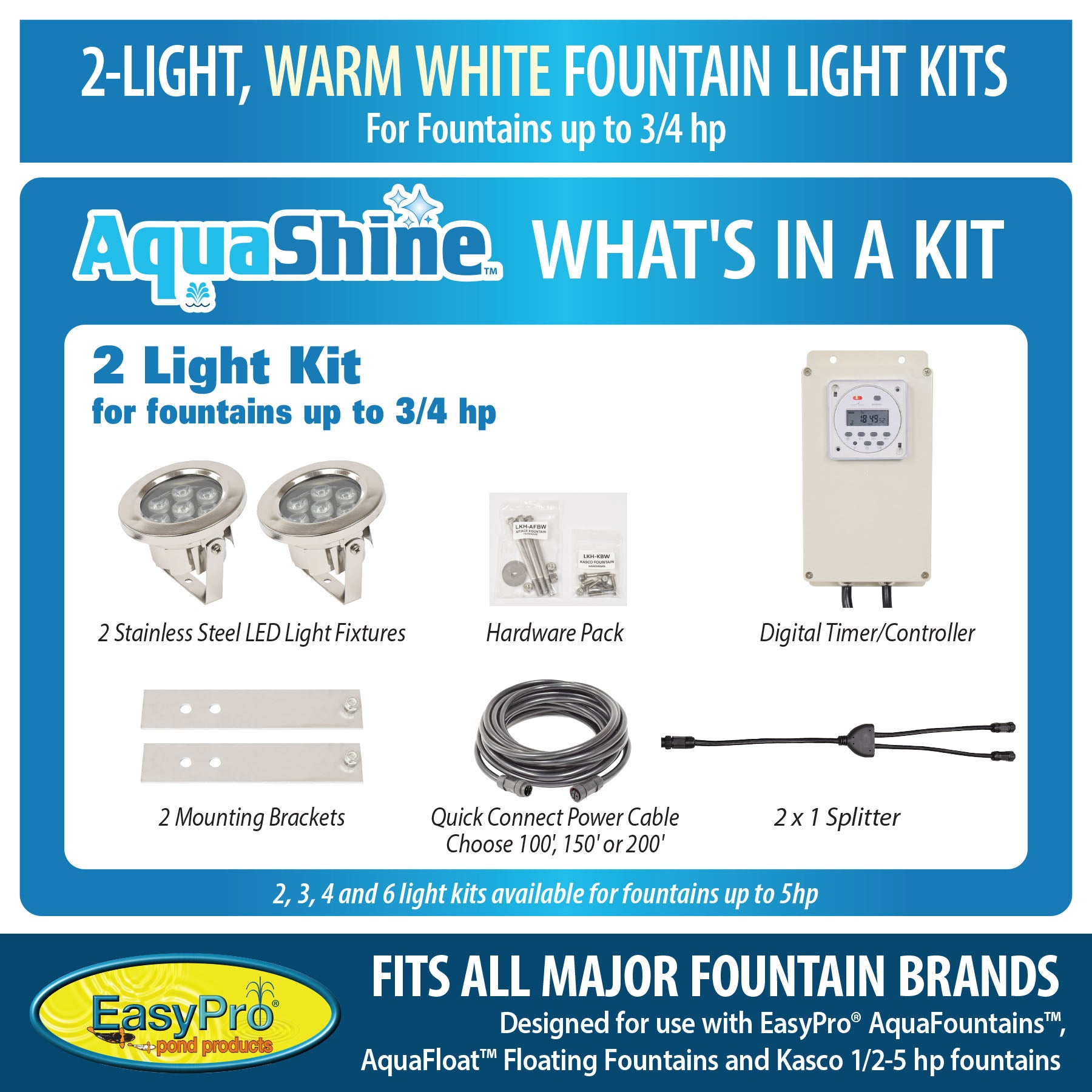 Easy Pro Pond AquaShine Two Light Warm White LED Fountain Light Kits