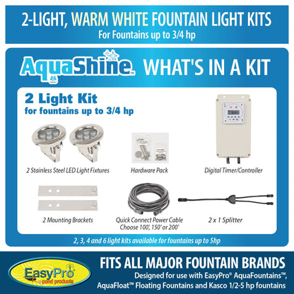 Easy Pro Pond AquaShine Two Light Warm White LED Fountain Light Kits