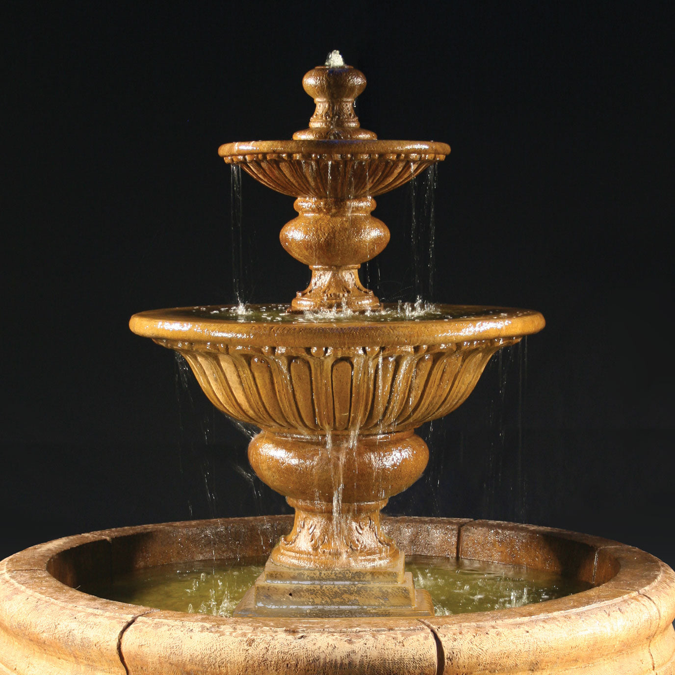 Fiore Stone 2 Tier Formal Garden Fountain with Fiore Basin 2072-FRG in Cast Stone 2072-FRG
