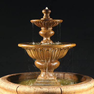 Fiore Stone 2 Tier Formal Garden Fountain with Fiore Basin 2072-FRG in Cast Stone 2072-FRG
