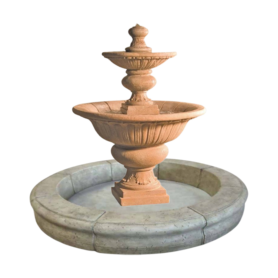 Fiore Stone 2 Tier Formal Garden Fountain with Fiore Basin 2072-FRG in Cast Stone 2072-FRG