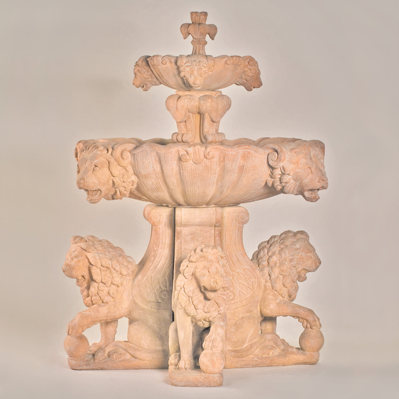 Fiore Stone 2 Tier Large Lion Fountain 257-F in Cast Stone 257-F