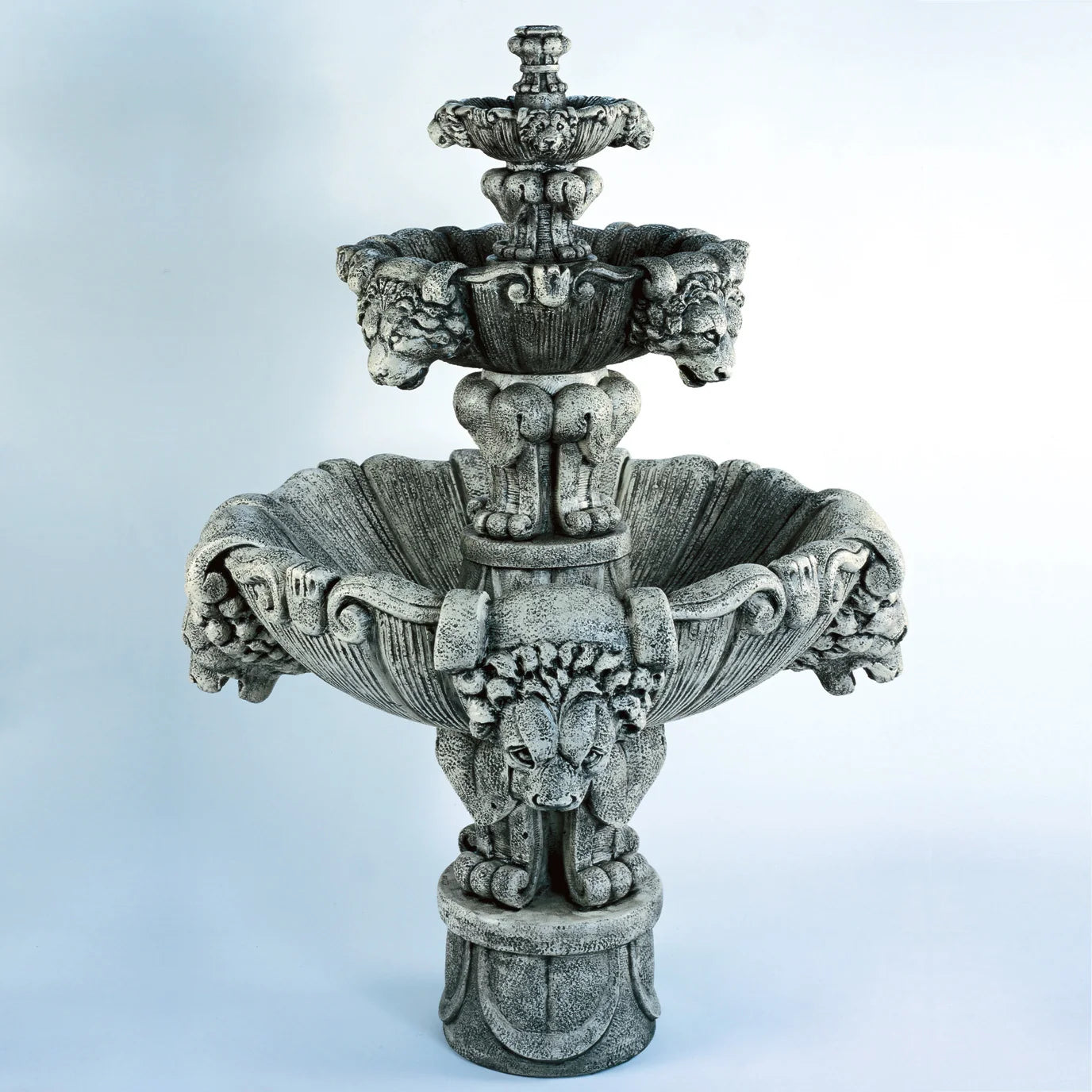 Fiore Stone 3 Tier Lion Fountain 257-FM & 257-FMB in Cast Stone