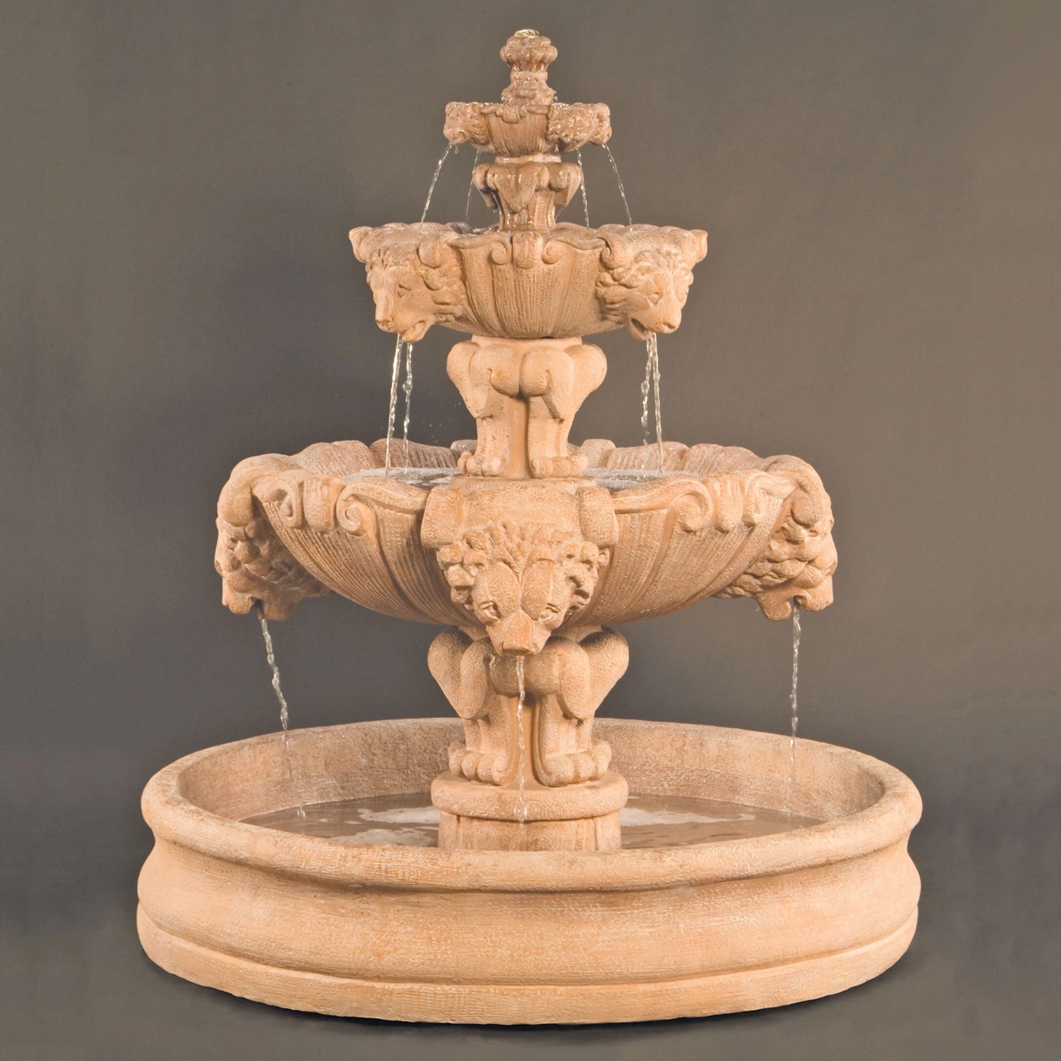 Fiore Stone 3 Tier Lion Fountain 257-FM & 257-FMB in Cast Stone