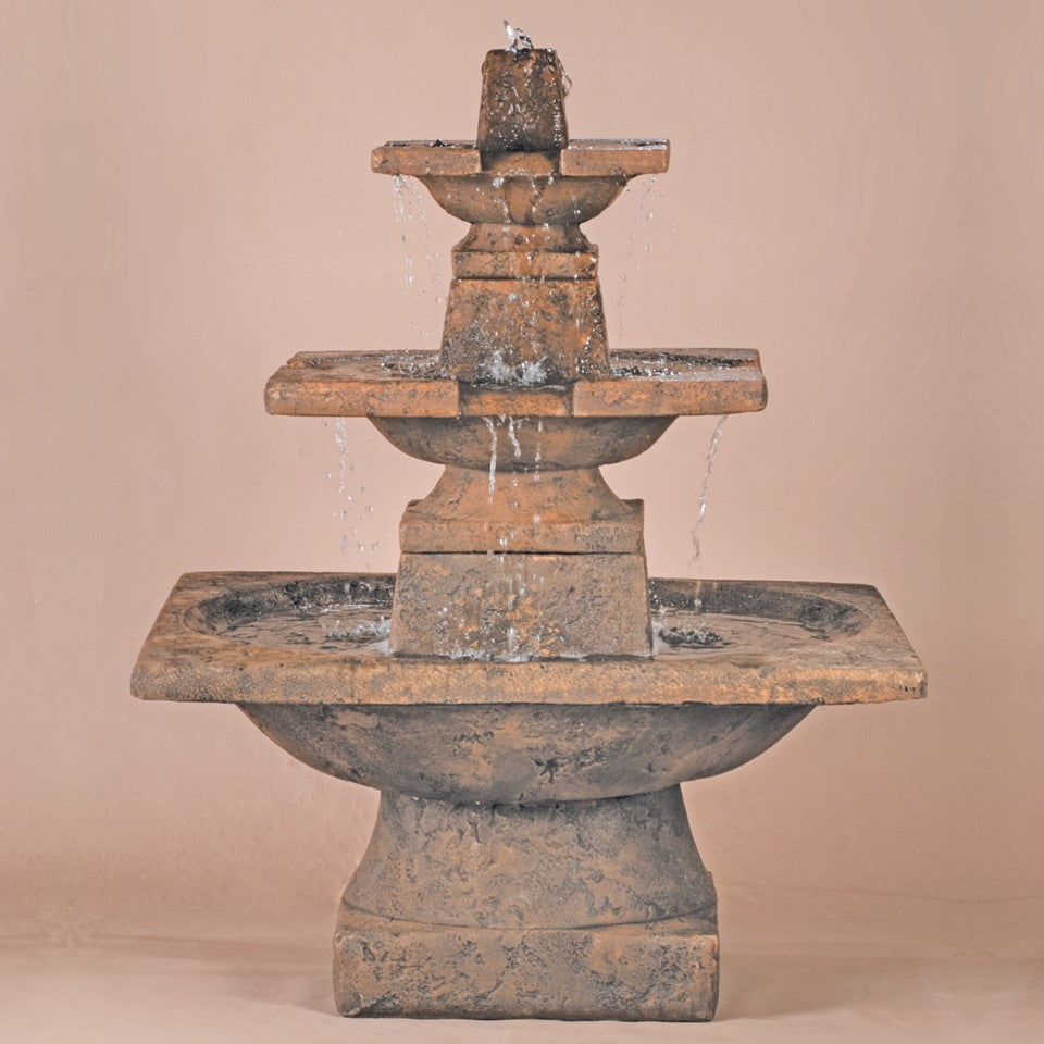 Fiore Stone 3-Tier Quadrate Fountain 2066-FT3 in Cast Stone 2066-FT3