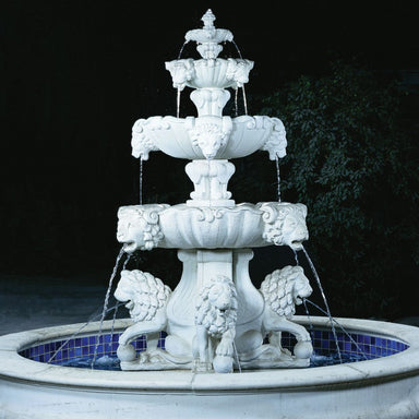 Fiore Stone 4 Tier Large Lion Fountain With Lion Pedestals 258-FLCP in Cast Stone
