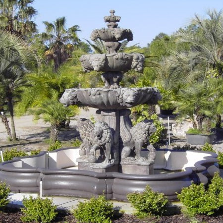 Fiore Stone 4 Tier Large Lion Fountain With Lion Pedestals 258-FLCP in Cast Stone