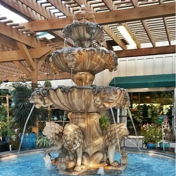Fiore Stone 4 Tier Large Lion Fountain With Lion Pedestals 258-FLCP in Cast Stone
