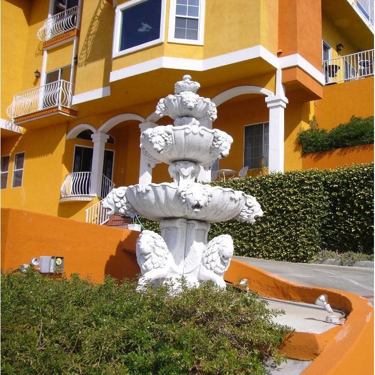 Fiore Stone 4 Tier Large Lion Fountain With Lion Pedestals 258-FLCP in Cast Stone