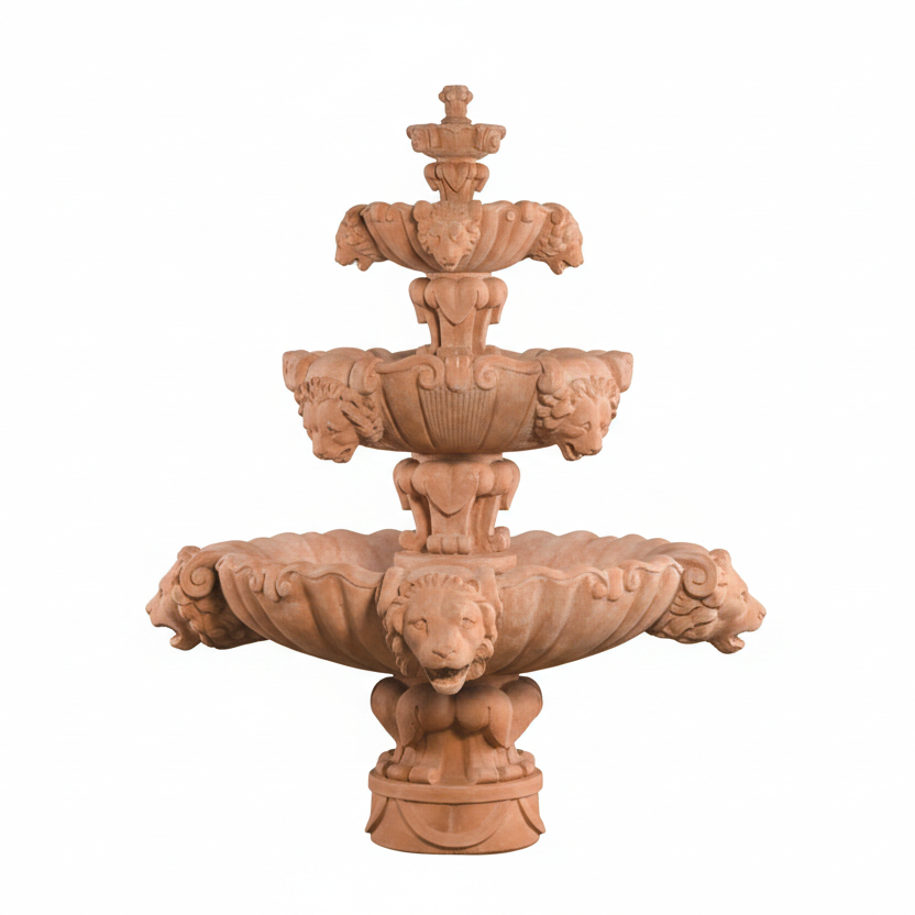 Fiore Stone 4 Tier Lion Fountain 257-FXL in Cast Stone