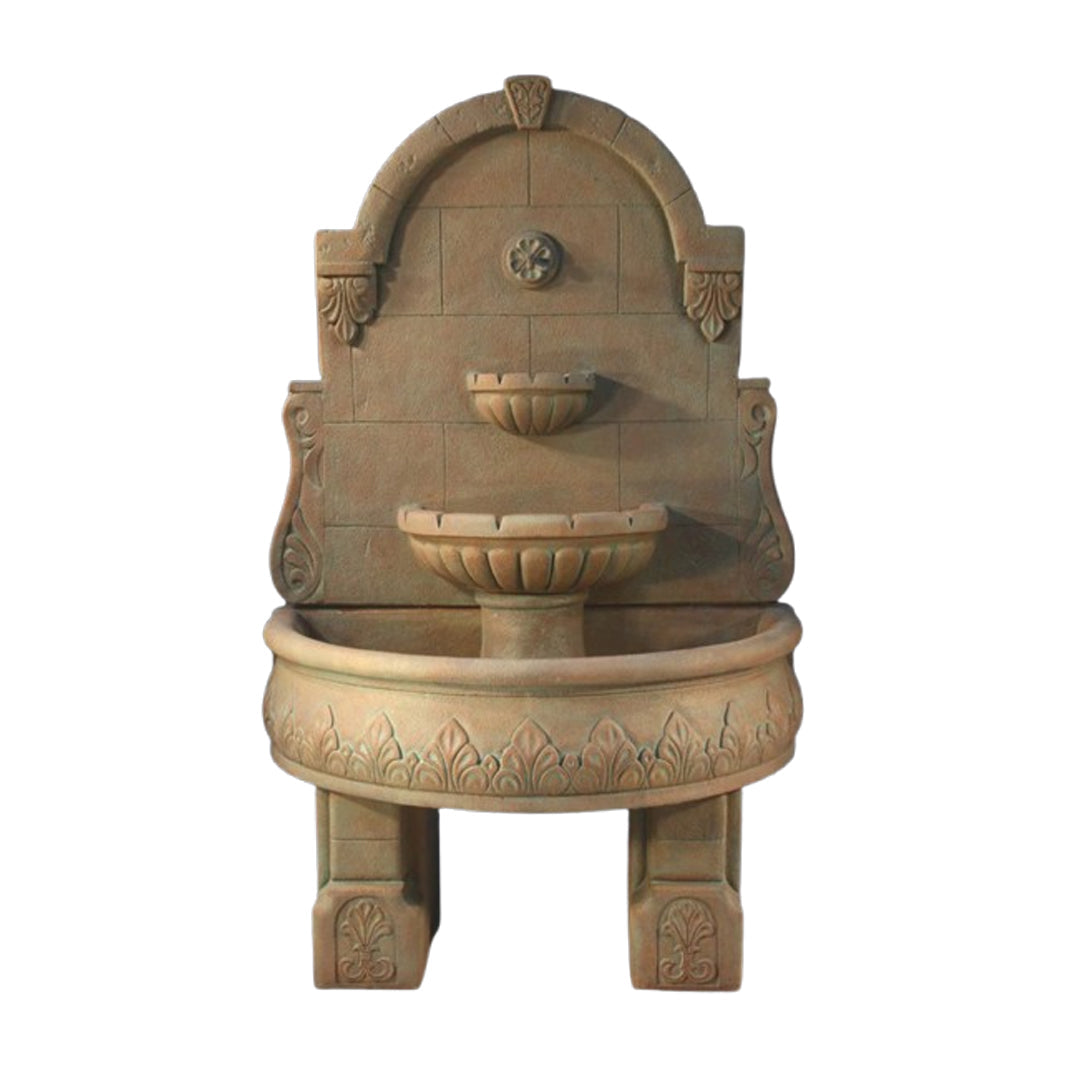 Fiore Stone Bavarian Wall Fountain with Pedestal LG139-FWL & LG139-FWDL in Cast Stone