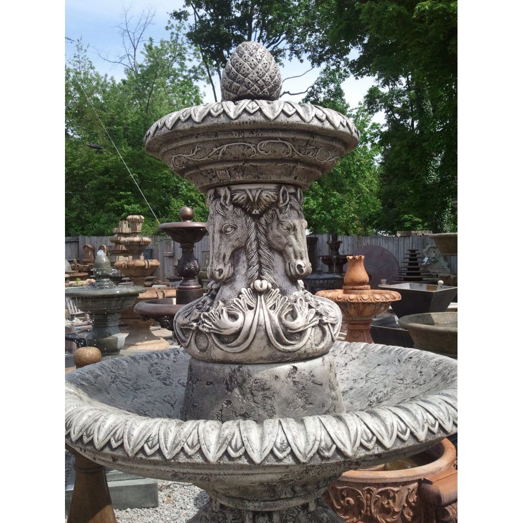Fiore Stone Cavalli 2 Tier Fountain with Basin 2133-FRG in Cast Stone 2133-FRG