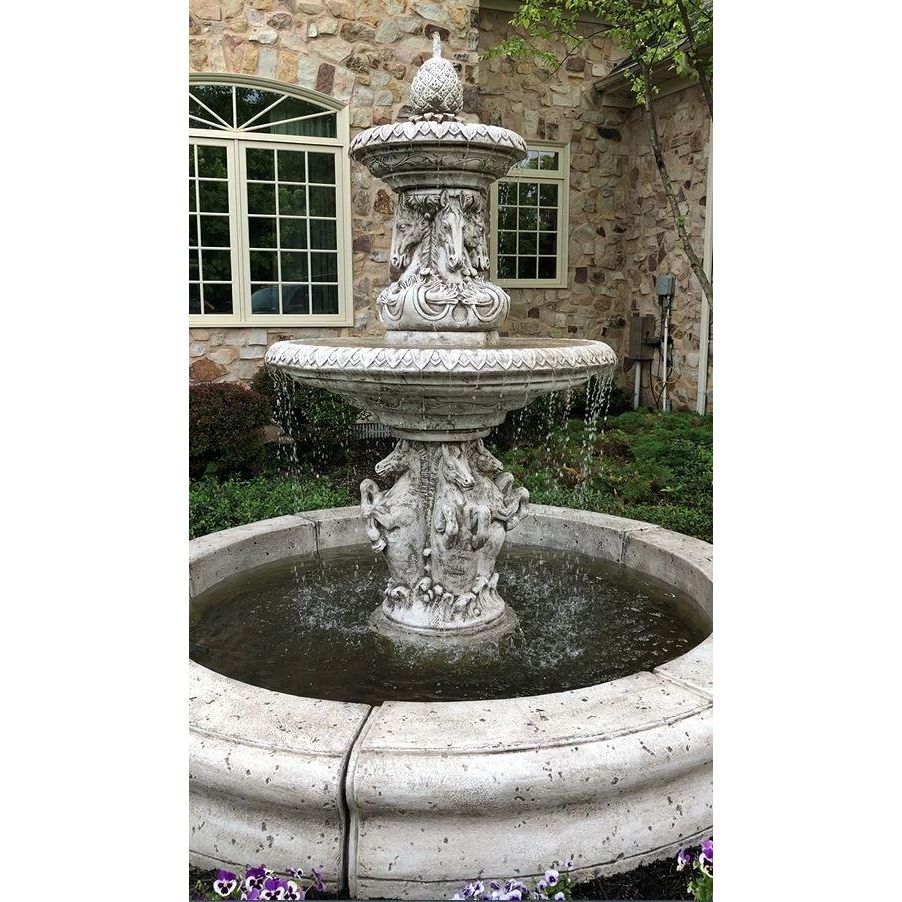 Fiore Stone Cavalli 2 Tier Fountain with Basin 2133-FRG in Cast Stone 2133-FRG