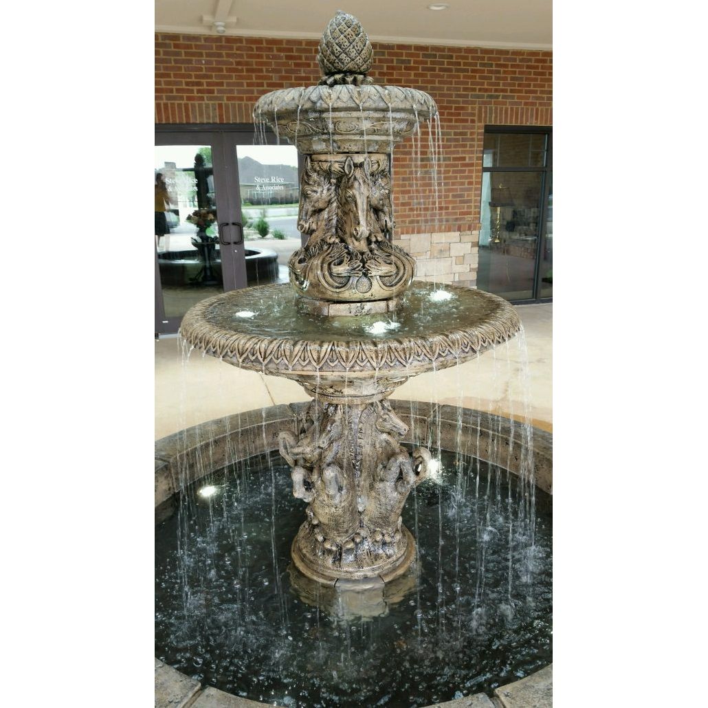 Fiore Stone Cavalli 2 Tier Fountain with Basin 2133-FRG in Cast Stone 2133-FRG