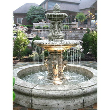 Fiore Stone Cavalli 2 Tier Fountain with Basin 2133-FRG in Cast Stone 2133-FRG