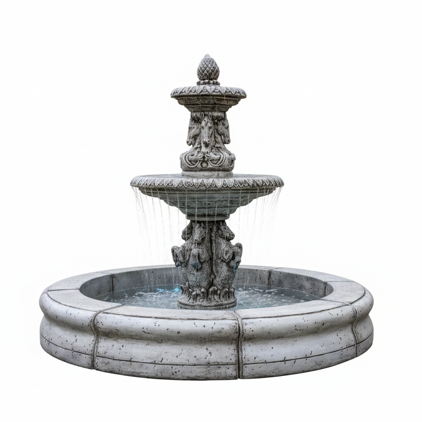 Fiore Stone Cavalli 2 Tier Fountain with Basin 2133-FRG in Cast Stone