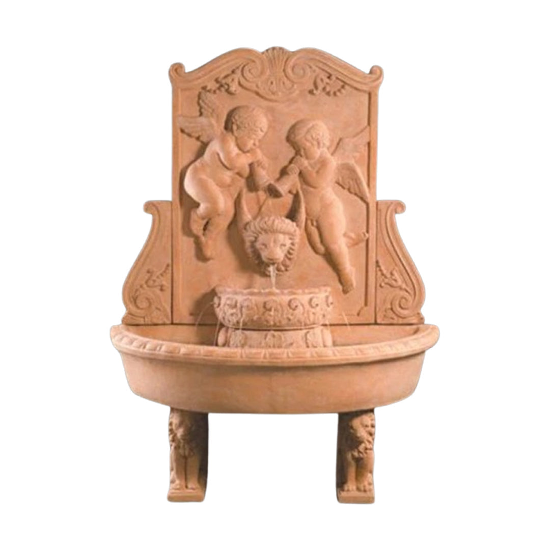 Fiore Stone Cherub Wall Fountain 293-FW in Cast Stone 293-FW