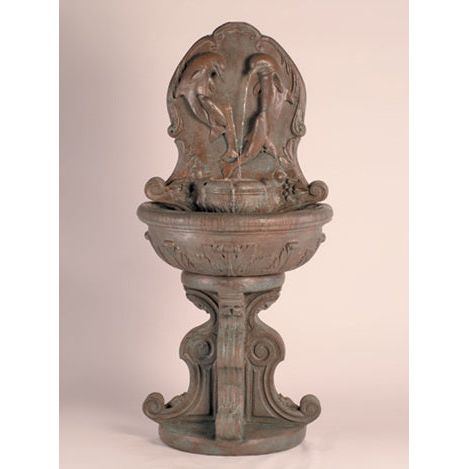 Fiore Stone Classic Dolphin Wall Fountain 2060-FW in Cast Stone 2060-FW