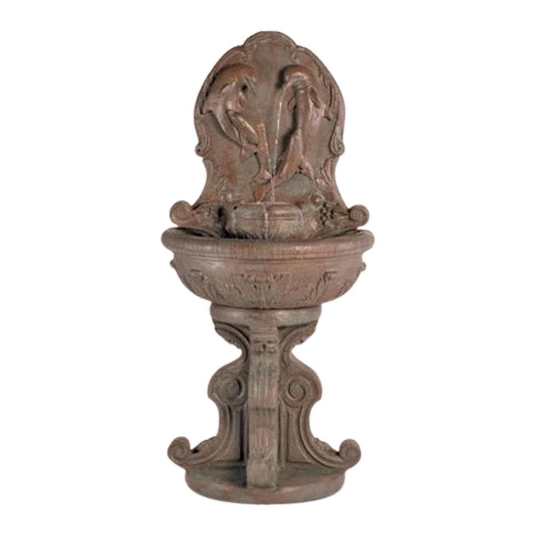 Fiore Stone Classic Dolphin Wall Fountain 2060-FW in Cast Stone 2060-FW