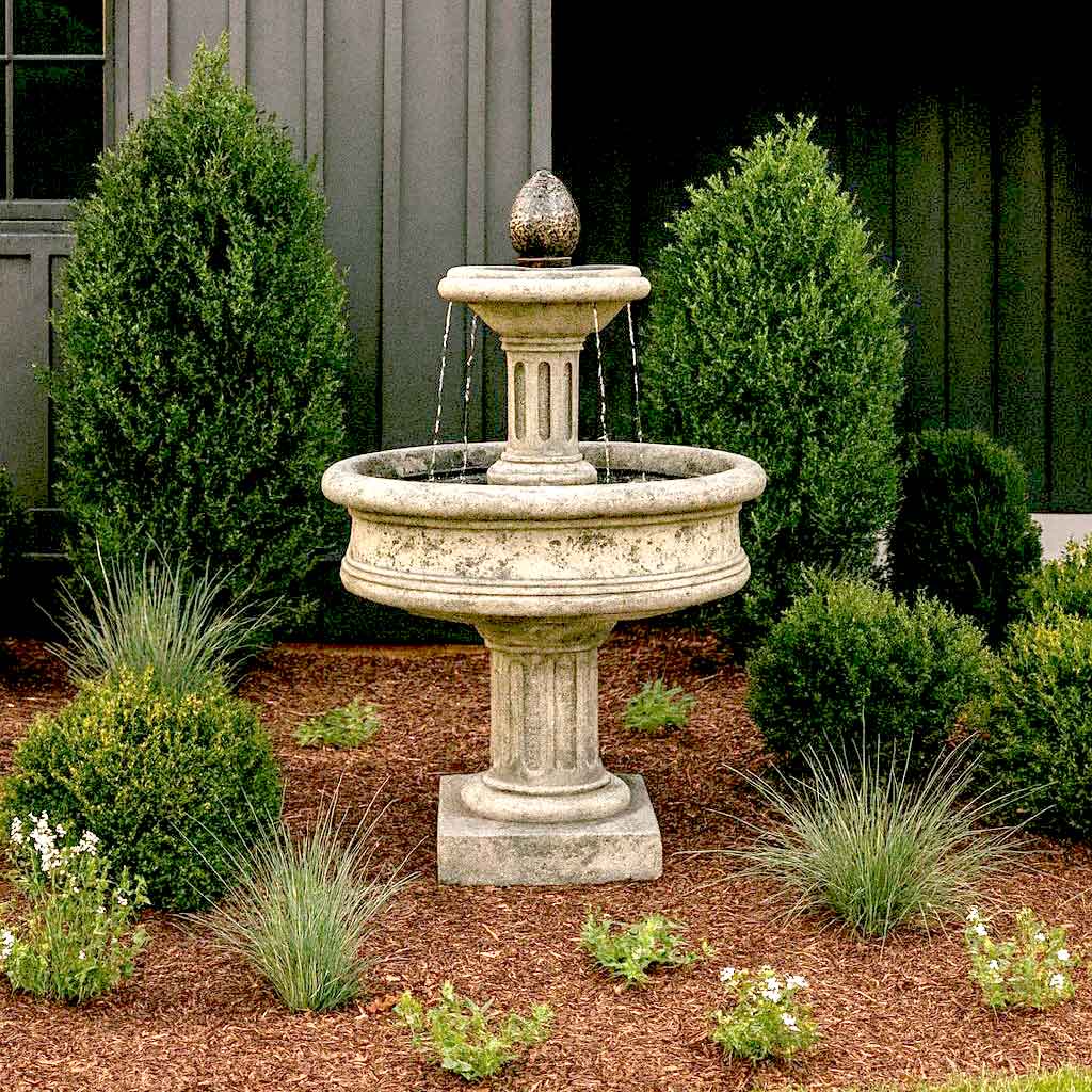 Fiore Stone Column Base 2-Tier Outdoor Courtyard Fountain LG130-F