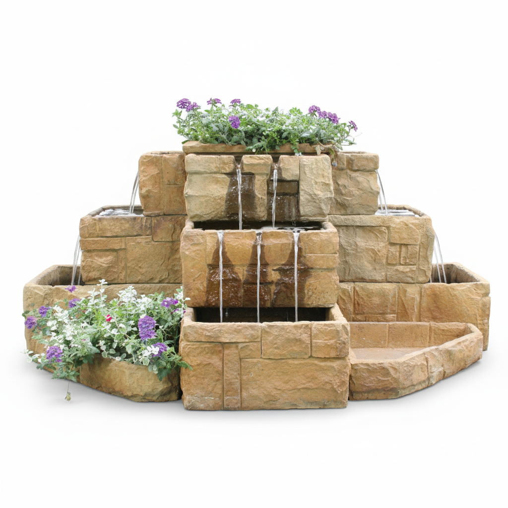 Fiore Stone Courtyard Cascade Large Fountain 2121-FP in Cast Stone
