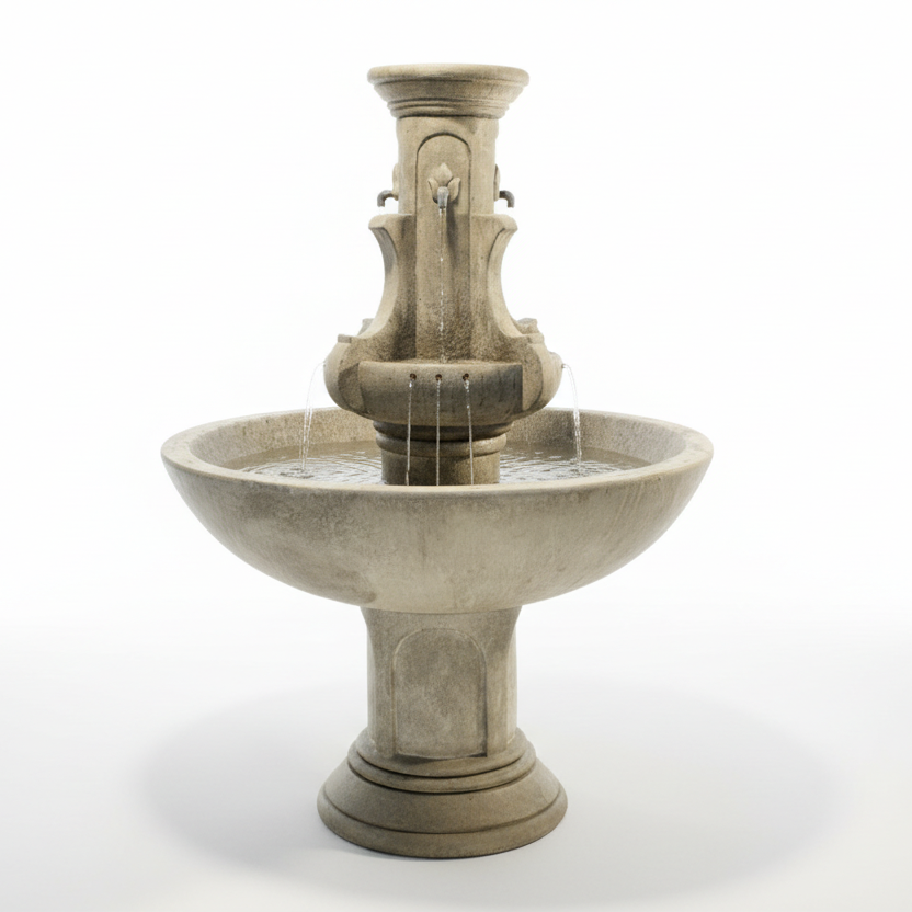 Fiore Stone Courtyard Fleur De Lis Fountain LG156-F in Cast Stone