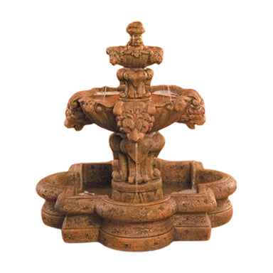 Fiore Stone Courtyard Lion Fountain with Basin 257-FSQ in Cast Stone 257-FSQ