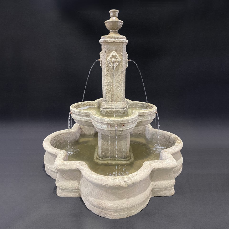 Fiore Stone Diamante Fountain with 66" Quatrefoil Basin 271-FAQ in Cast Stone 271-FAQ