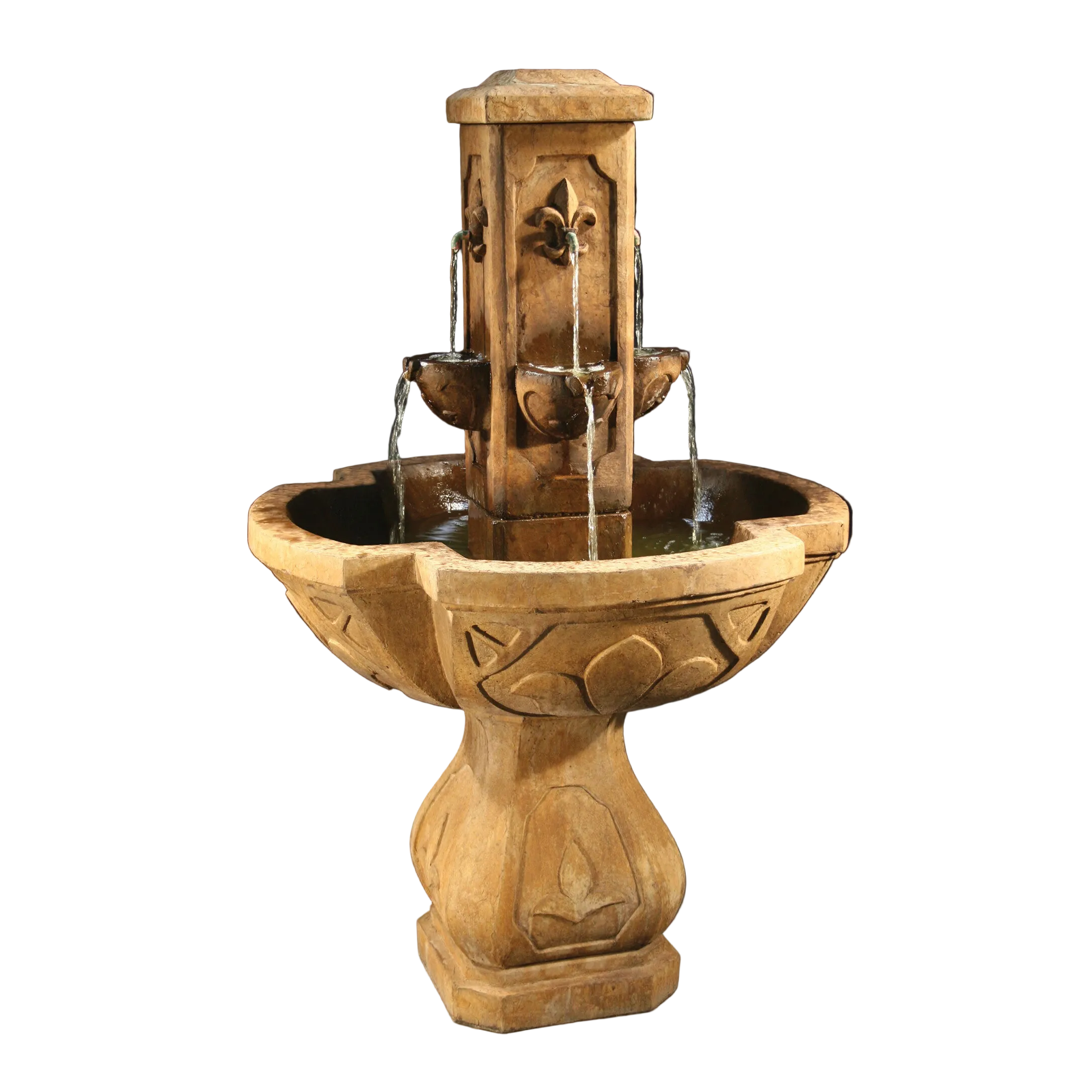 Fiore Stone Fleur de Lis Cast Stone Outdoor Fountain LG144F