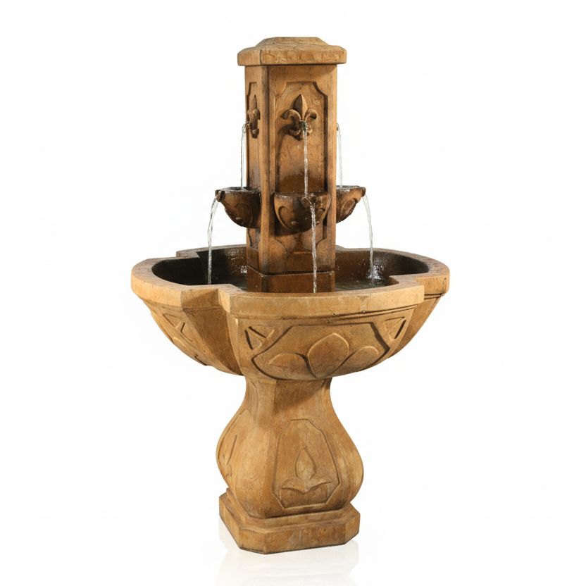 Fiore Stone Fleur De Lis Fountain LG144-F in Cast Stone