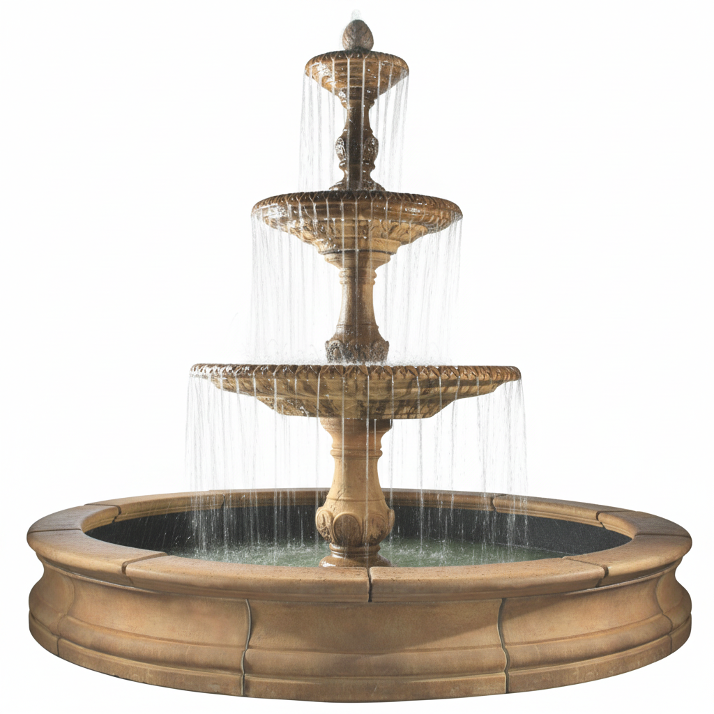 Fiore Stone Four Seasons 3-Tier Fountain with 12 ft. Bracci Basin 2134-F12 in Cast Stone