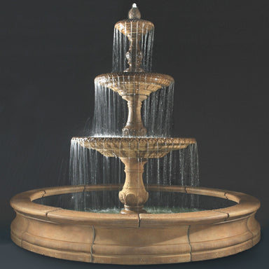 Fiore Stone Four Seasons 3-Tier Fountain with 12 ft. Bracci Basin 2134-F12 in Cast Stone 2134-F12