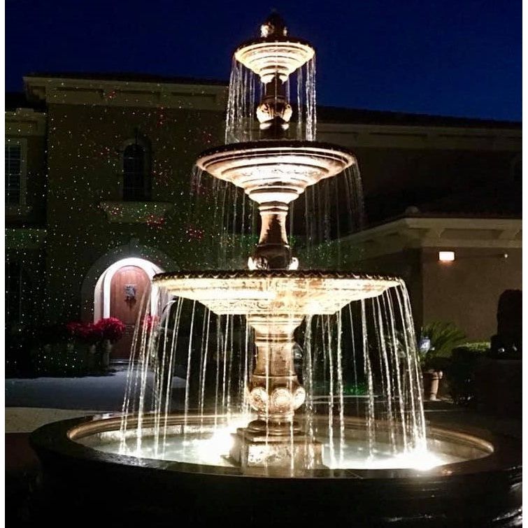 Fiore Stone Four Seasons 3-Tier Fountain with 12 ft. Bracci Basin 2134-F12 in Cast Stone 2134-F12