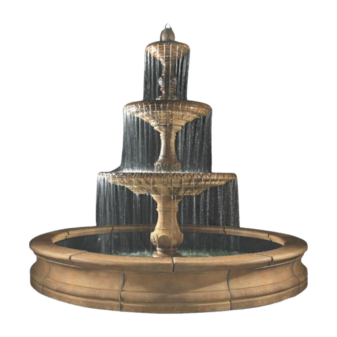 Fiore Stone Four Seasons 3-Tier Fountain with 12 ft. Bracci Basin 2134-F12 in Cast Stone 2134-F12