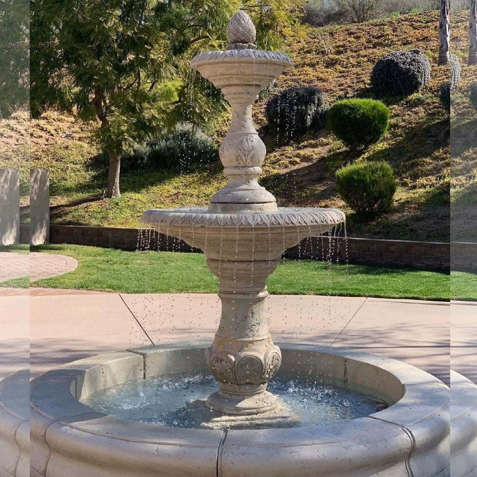 Fiore Stone Four Seasons Fountain with Fiore Basin 2088-FRG in Cast Stone 2088-FRG