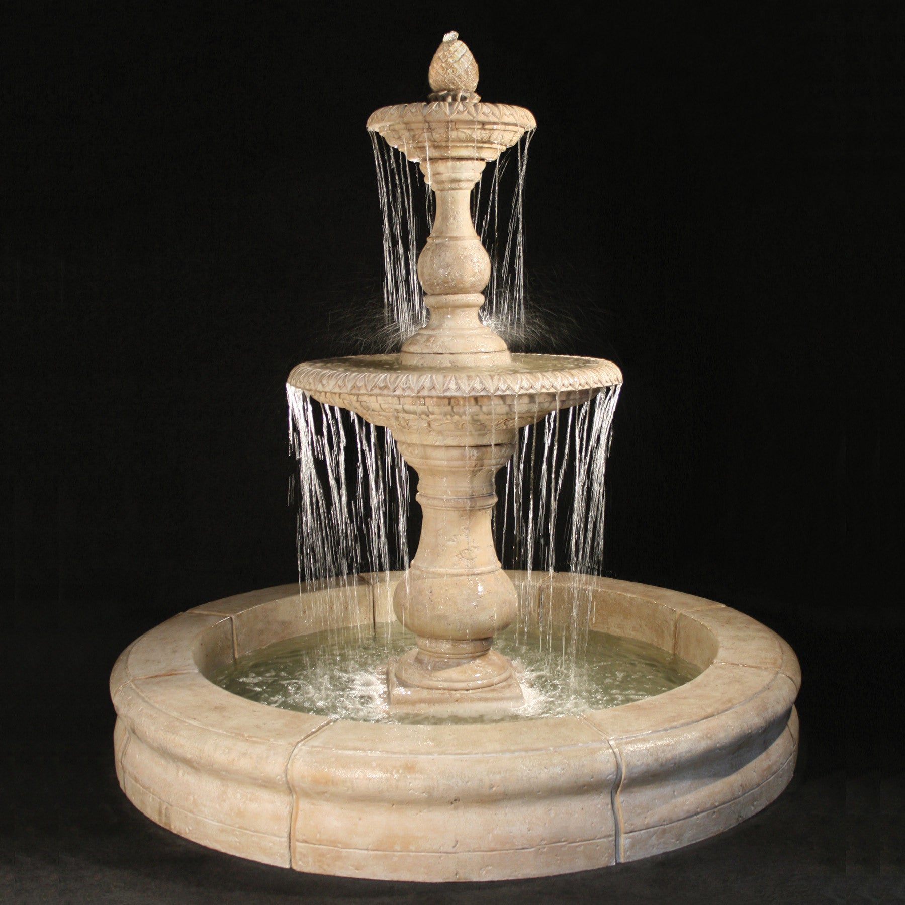 Fiore Stone Grand Vista 2 Tier Fountain with Fiore Basin 2094-FRG in Cast Stone 2094-FRG
