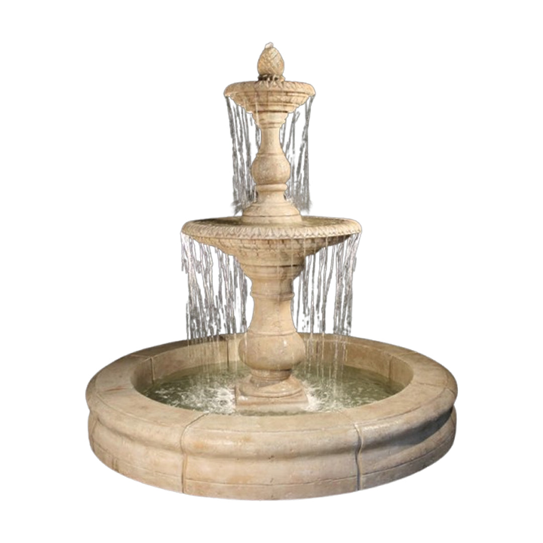 Fiore Stone Grand Vista 2 Tier Fountain with Fiore Basin 2094-FRG in Cast Stone 2094-FRG