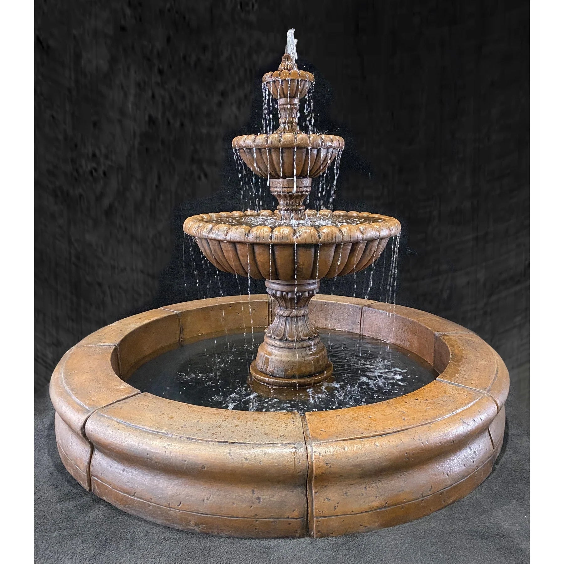 Fiore Stone Marsala 3 Tier Fountain AV113-F & AV113-FRB in Cast Stone