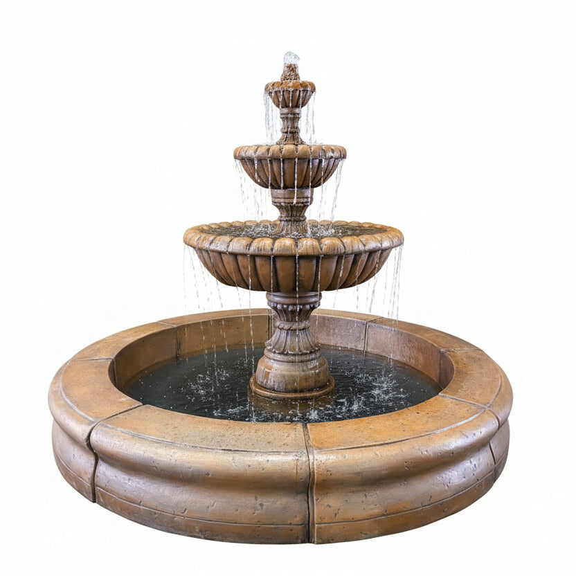 Fiore Stone Marsala 3 Tier Fountain AV113-F & AV113-FRB in Cast Stone AV113-FRB