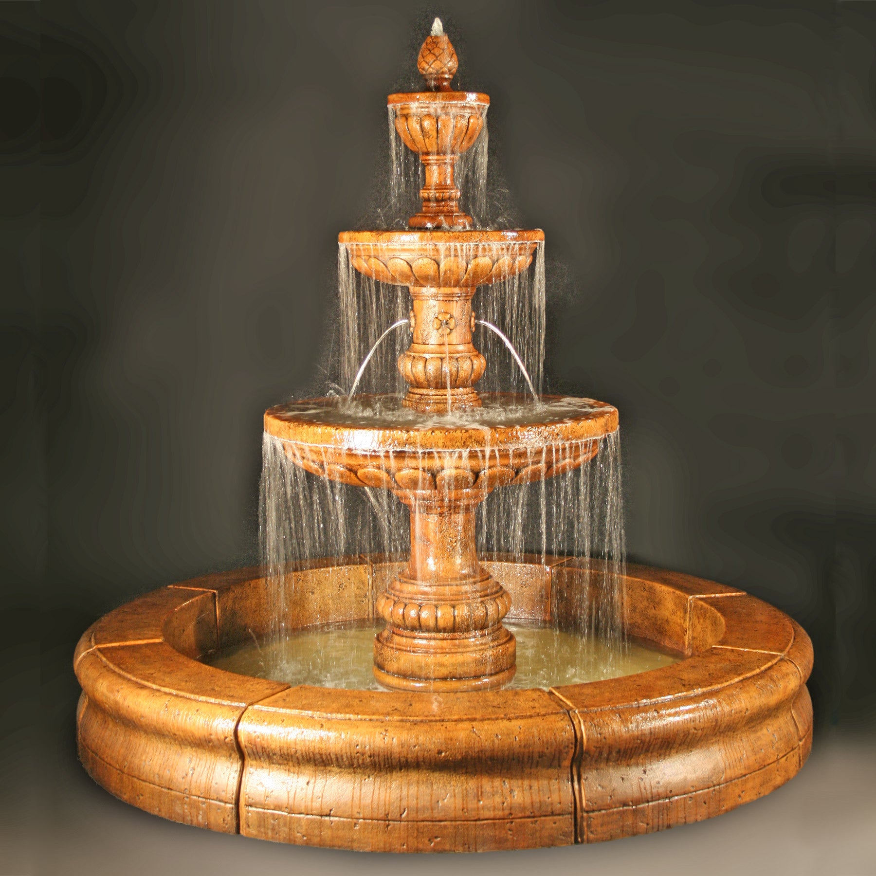 Fiore Stone Mediterranean 3 Tier Fountain with Fiore Basin LG134-FCRG in Cast Stone LG134-FCRG