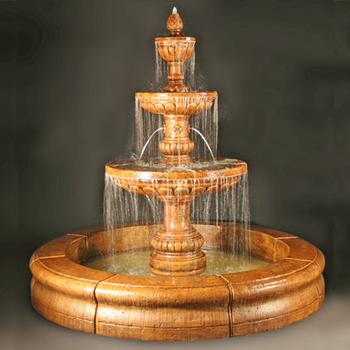 Fiore Stone Mediterranean 3 Tier Fountain with Fiore Basin LG134-FCRG in Cast Stone LG134-FCRG