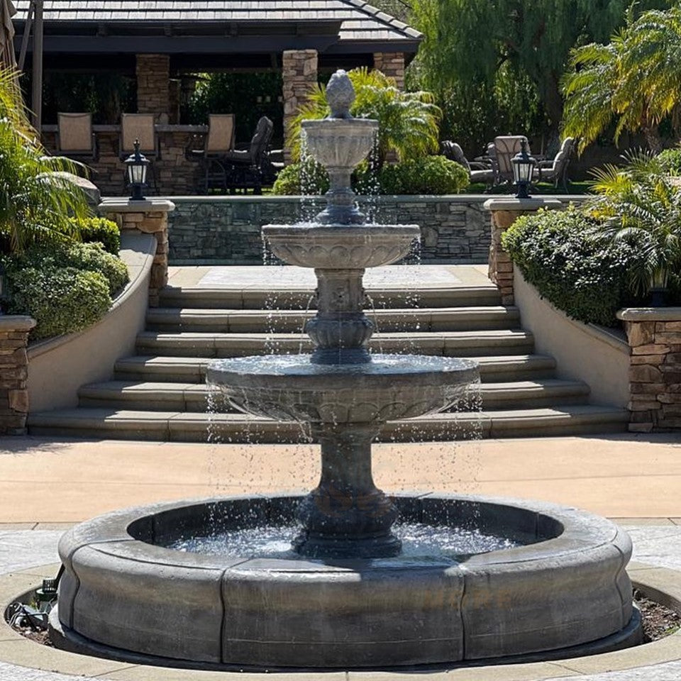 Fiore Stone Mediterranean 3 Tier Fountain with Fiore Basin LG134-FCRG in Cast Stone LG134-FCRG