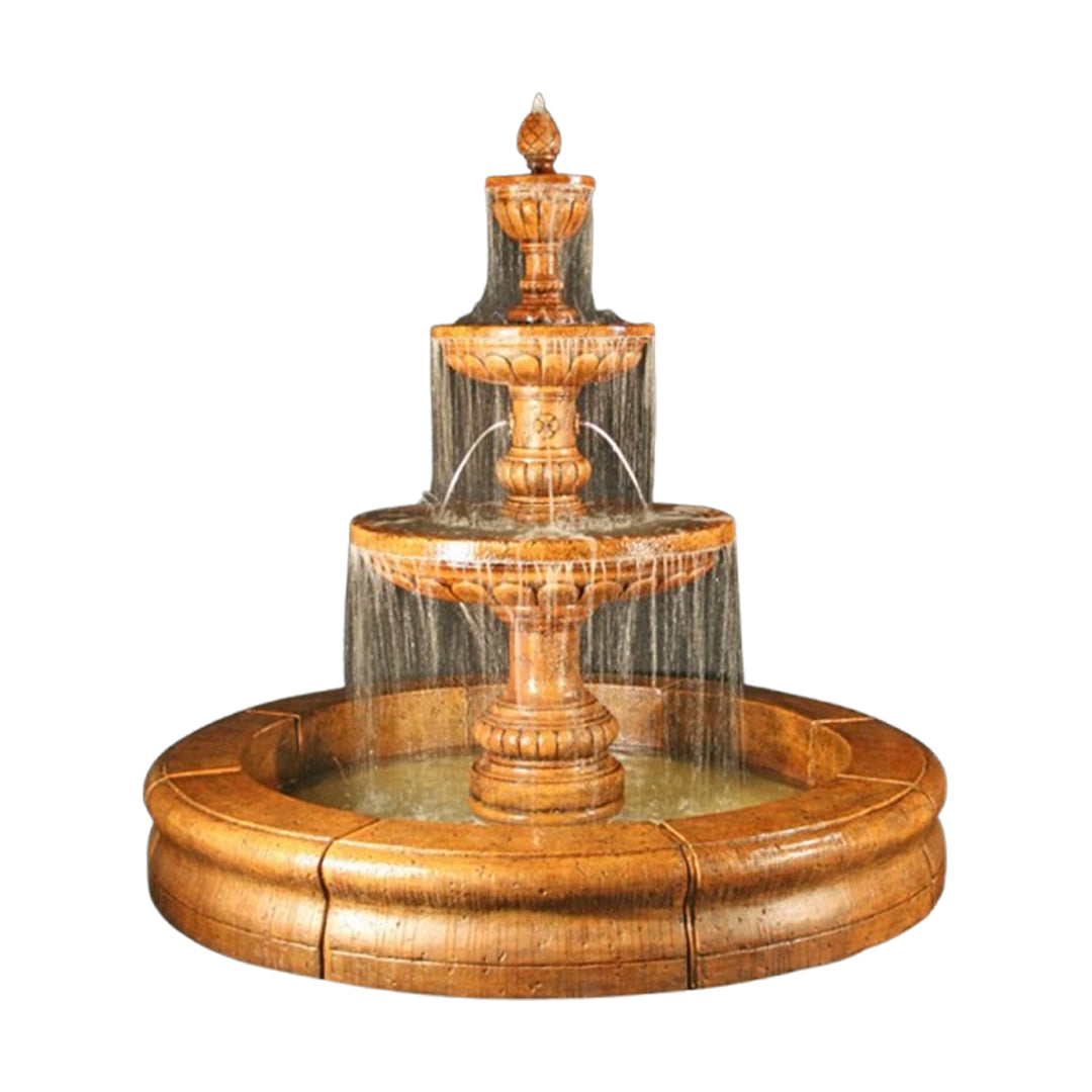Fiore Stone Mediterranean 3 Tier Fountain with Fiore Basin LG134-FCRG in Cast Stone LG134-FCRG