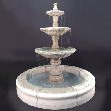 Fiore Stone Monaco 3 Tier Fountain with Fiore Basin LG169-FRG in Cast Stone LG169-FRG